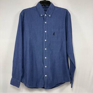Men's Chambray Long Sleeve Button-Down Shirt Johnnie-O Blue 100% Cotton M